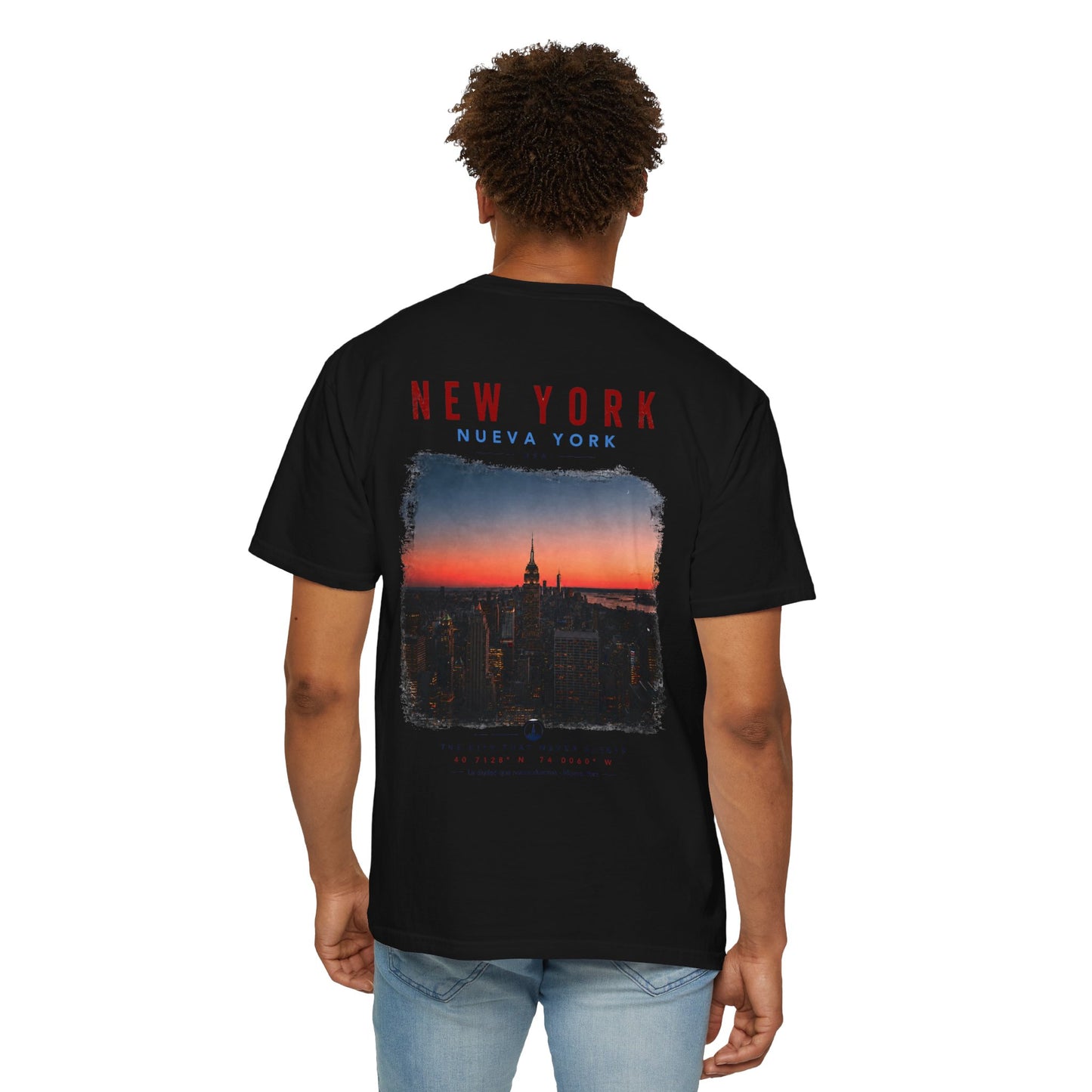 New York Sunset Photo Tee — 'New York / Nueva York' Graphic T-Shirt