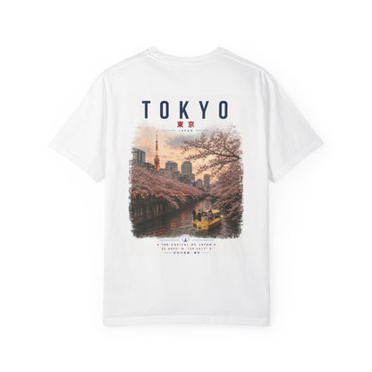 Tokyo Sakura Scenic T-Shirt — Cherry Blossom Tokyo Boat Print