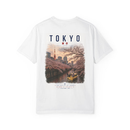 Tokyo Sakura Scenic T-Shirt — Cherry Blossom Tokyo Boat Print