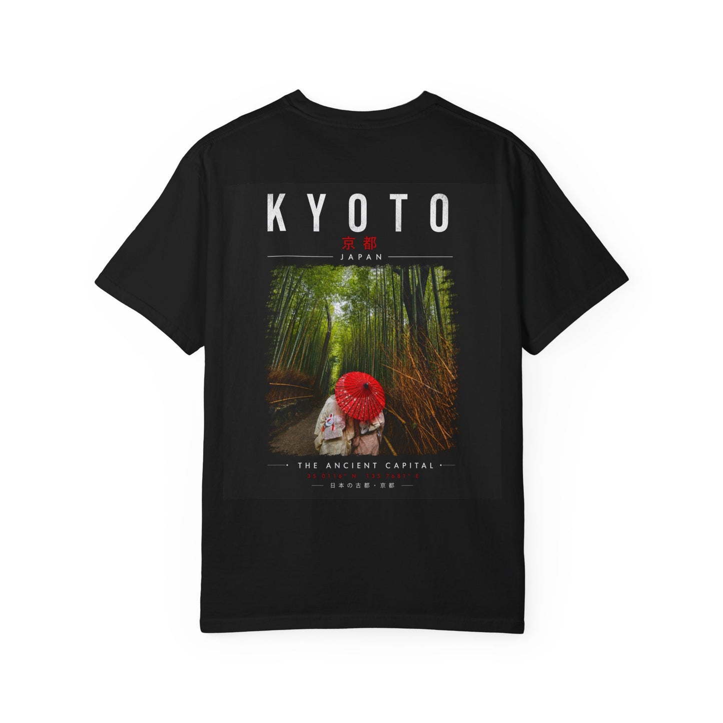 Kyoto Bamboo Forest T‑Shirt — Vintage Japan Travel Graphic with Red Umbrella