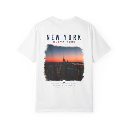 New York Sunset Photo Tee — 'New York / Nueva York' Graphic T-Shirt