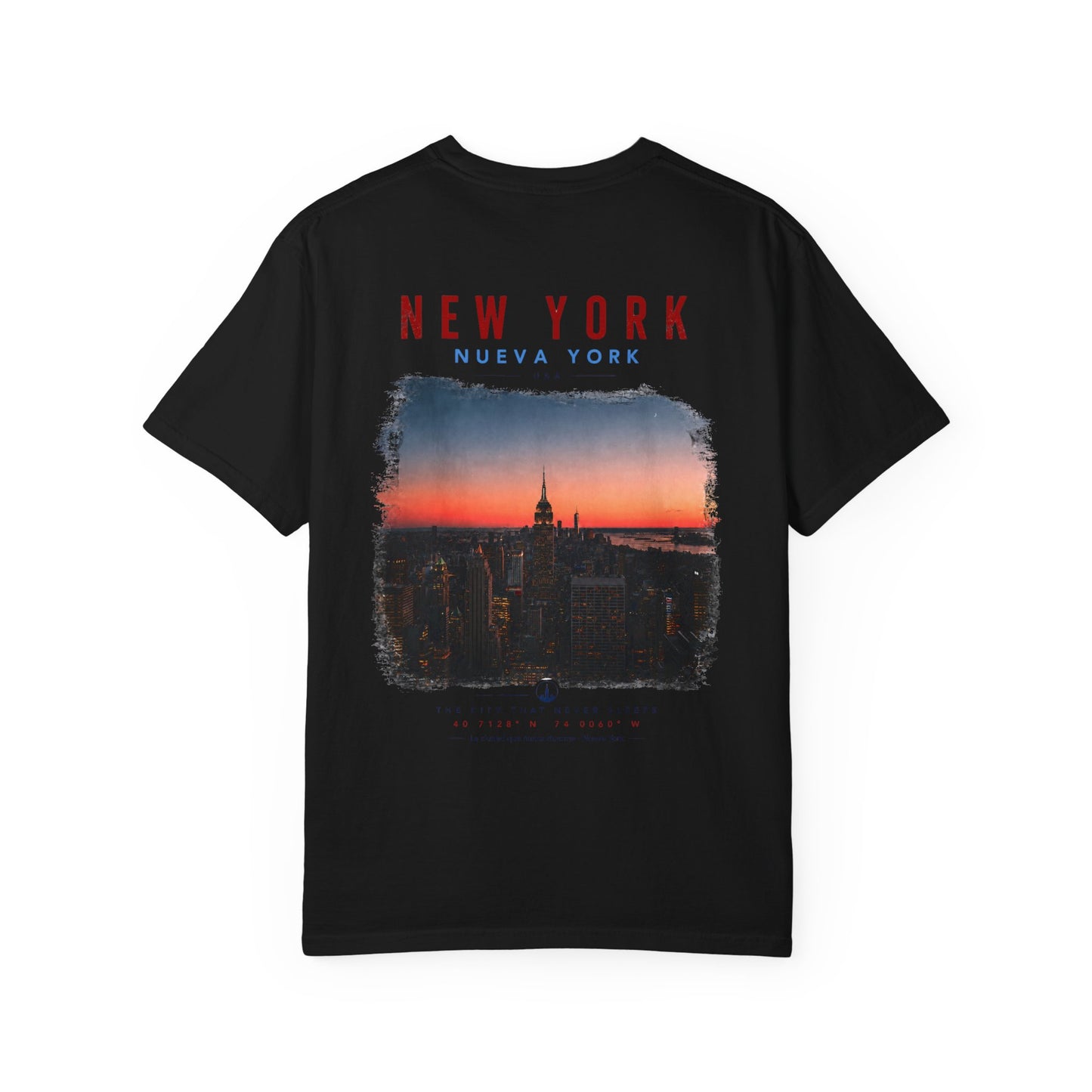 New York Sunset Photo Tee — 'New York / Nueva York' Graphic T-Shirt