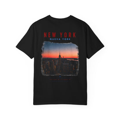 New York Sunset Photo Tee — 'New York / Nueva York' Graphic T-Shirt